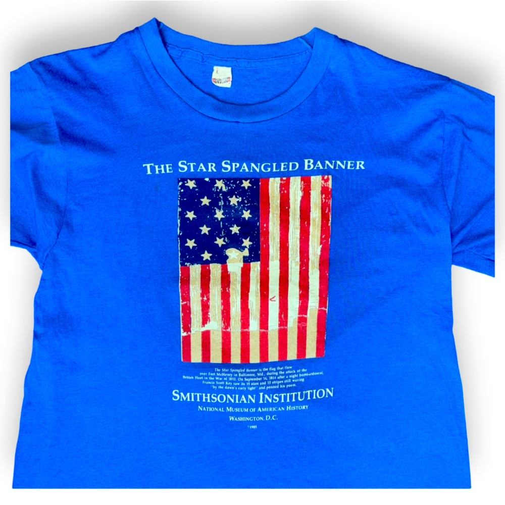 Vintage 1985 Screen Stars “Star Spangled Banner” Blue Single Stitch T-Shirt sz L